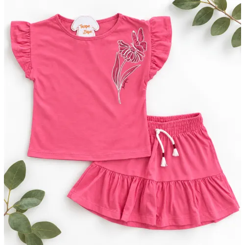 Conj Pink Borboleta na flor e Saia Rodada c/ short