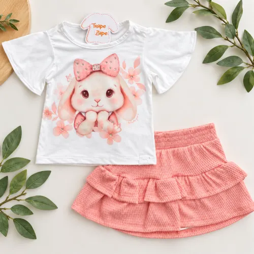 Conj. Blusa Coelhinha e Short Saia - Salmão