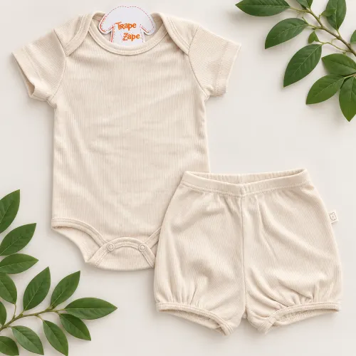 Conj Body e Short Canelado Areia