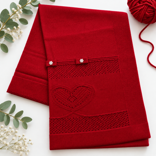 Manta de Linha Coração Dois Laços - Vermelho