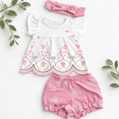 Conj Blusa Off e Short Lese Rose + Faixinha Lese