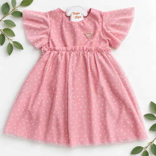 Vestido Rosa Poá Branco 