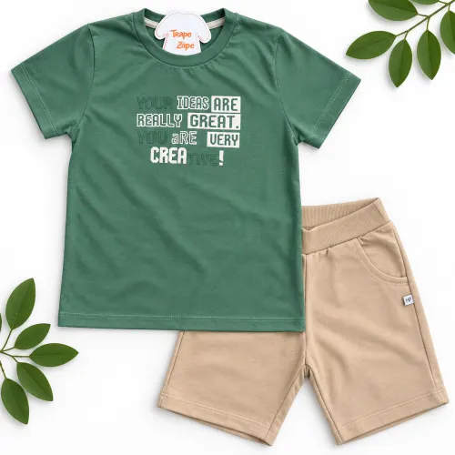 Conj. CREATIVE verde e bermuda Caqui