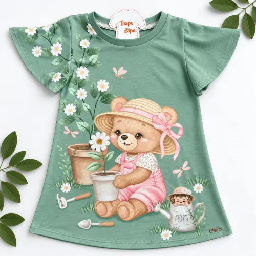  Vestido Ursinha Florista - Verde
