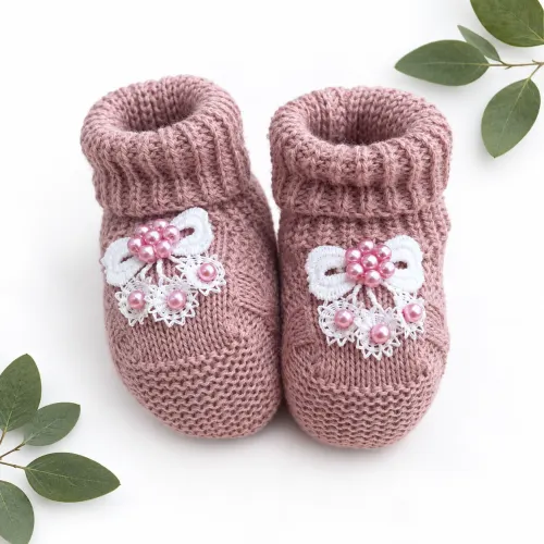 Sapatinho de Linha Laço de Renda- Rose