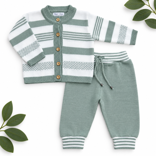 Conj de linha verde listrado e calça lisa