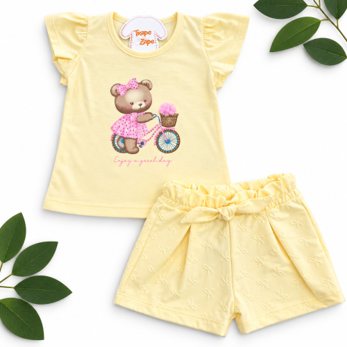  Conj. Blusa Ursinha Enjoy a Grand Day e Short - Amarelo