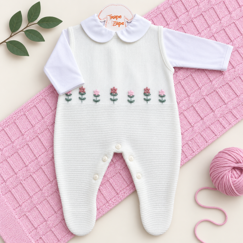 Saída de Maternidade - Ivone Flores Salopete - Off White e Rosa