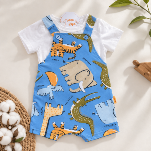 Conj. Camiseta e Jardineira Bichinhos - Azul