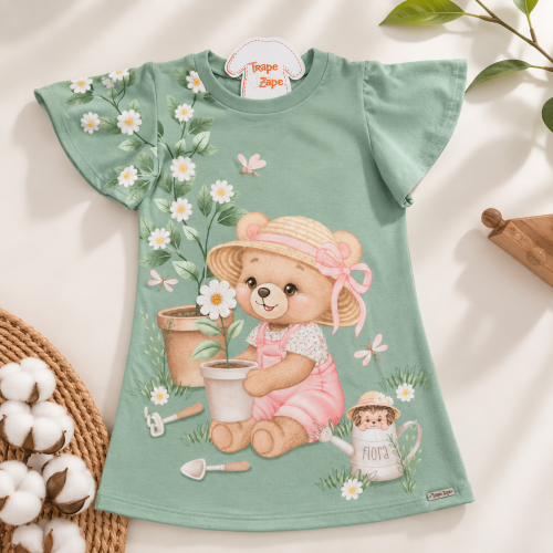  Vestido Ursinha Florista - Verde