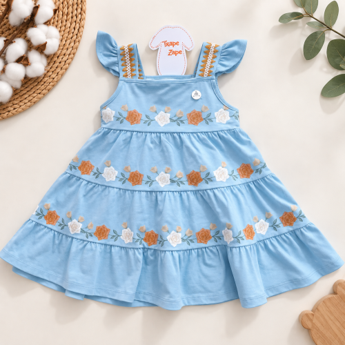  Vestido com Rosas Ferrugem e Branca - Azul
