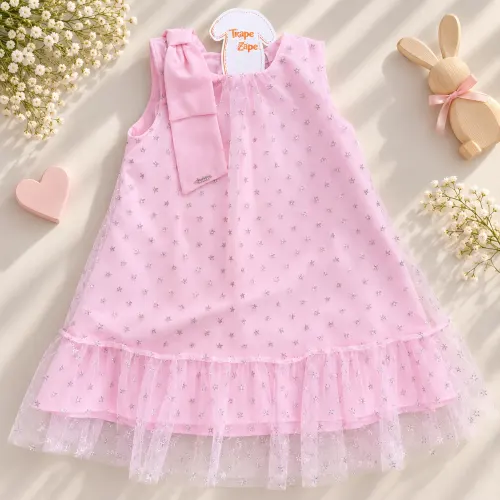 Vestido em Tule Estrelinhas Brilhantes - Rosa