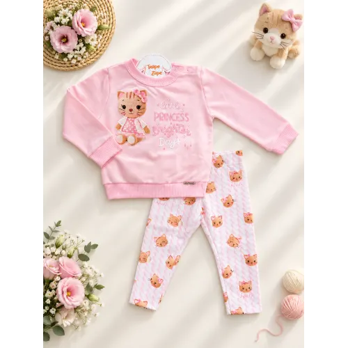 Conj. Casaco de Moletom Little Princess e Calça Legging - Rosa