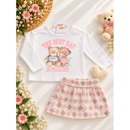 Conj. Blusa Manga Longa The Best Day e Short Saia Losango - Off White