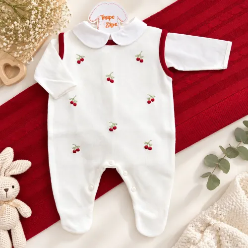    Saída de Maternidade Cerejinha Salopete - Off White e Vermelho