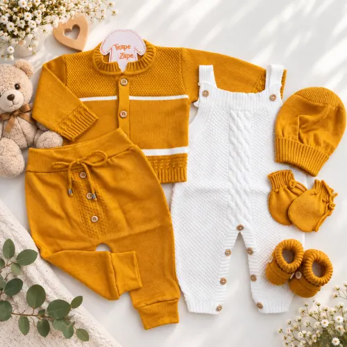  Kit Algodão Doce - Mostarda e Branco
