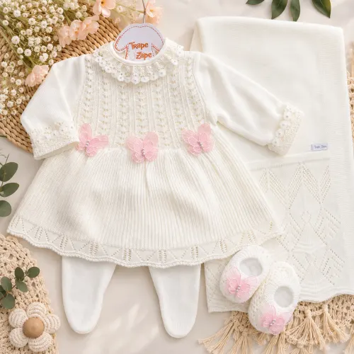  Saída de Maternidade Borboleta - Off White e Rosa