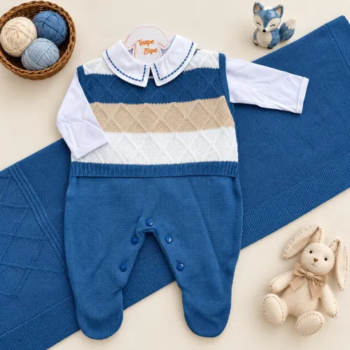 Saída de Maternidade Kayky - Azul Jeans e Areia