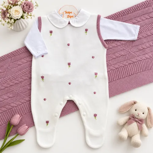 Saída de Maternidade Tulipas - Branco e Lilás
