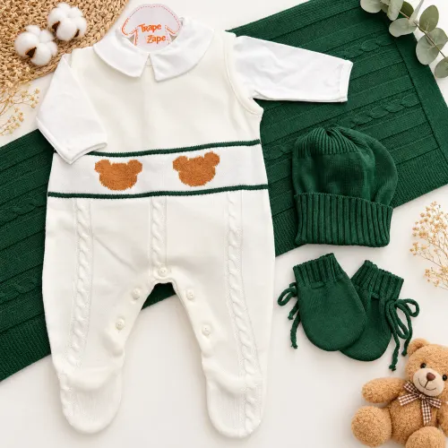 Saída de Maternidade Benício - Off White e Verde Militar