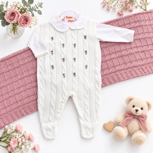 Saída de Maternidade - Ivone Florida Salopete - Off White e Rose