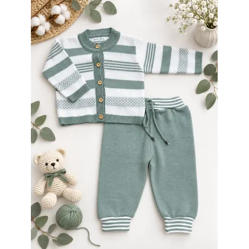 Conj de linha verde listrado e calça lisa