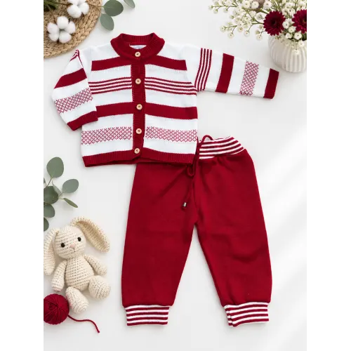 Conj de linha vermelho listrado e calça lisa