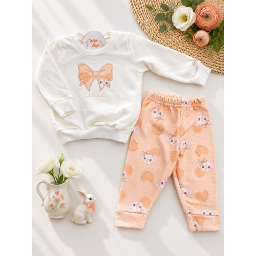 Conj. Casaco de Moletom Cute Winter e Calça Coala - Off White e Salmão