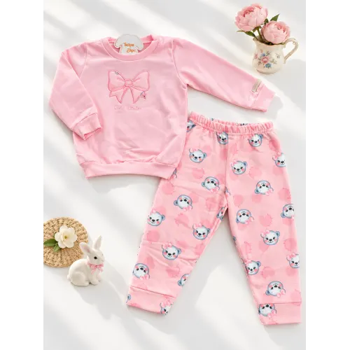 Conj. Casaco de Moletom Cute Winter e Calça Ursinha - Rosa