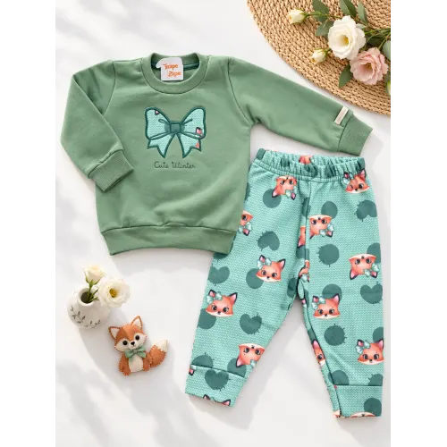 Conj. Casaco de Moletom Cute Winter e Calça Raposinha - Verde