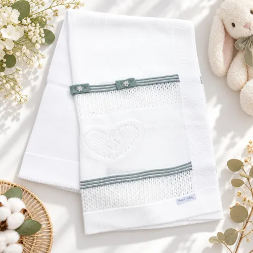 Manta de Linha Coração Dois Laços - Branco e Verde