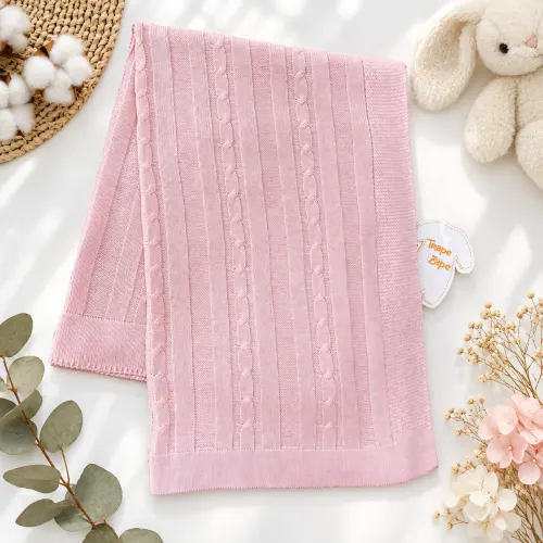 Manta de Linha Trança - Rosa Bebê