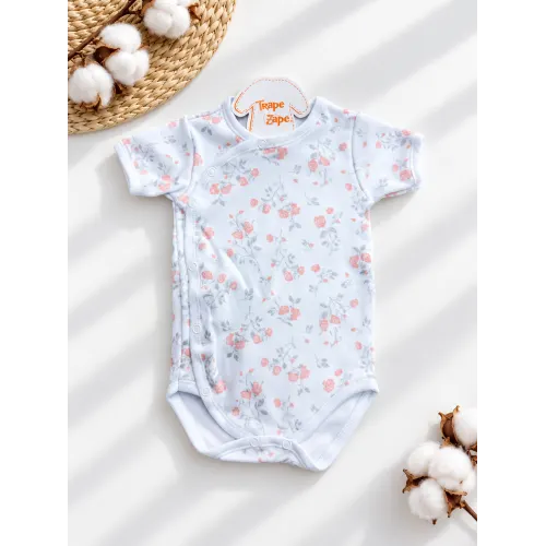 Body Kimono M/C Flores Rose com Prata - Off White