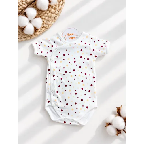 Body Kimono M/C Confete Off White com Salmão e Bordô