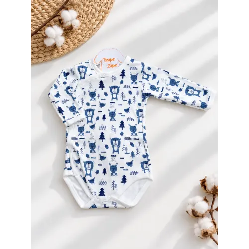 Body Kimono M/L Bichinhos da Floresta - Azul Jeans e Off White