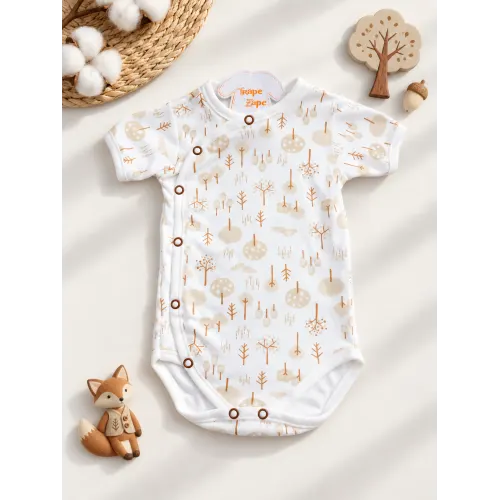 Body Kimono M/C Floresta - Ferrugem e Off White
