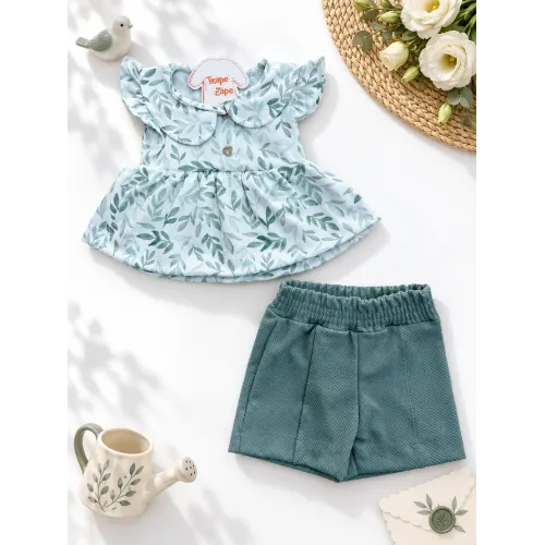 Conj. Batinha com Plantas e Short - Verde