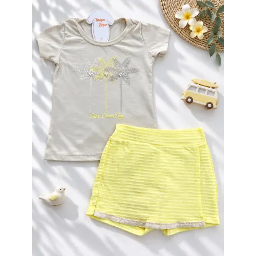 Conj. Blusa Palm Dream Day e Short Saia - Amarelo e Areia