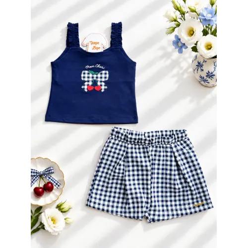 Conj. Regata Mon Cheri e Short Xadrez - Marinho