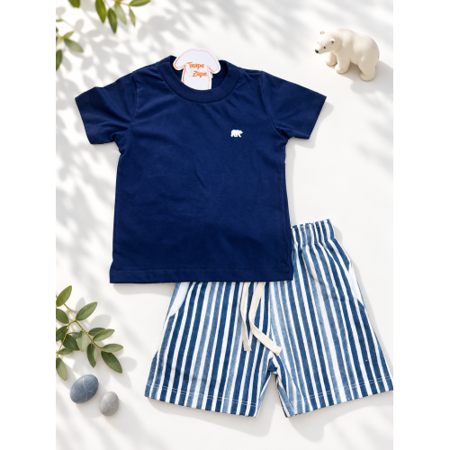 Conj Marinho Urso Polar e short Listrado