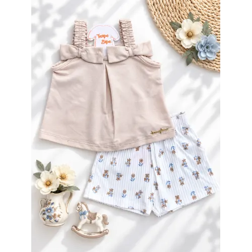  Conj Areia Laços e short Florido