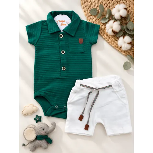 Conj. Body Gola Polo e Bermuda Saruel - Verde e Off White