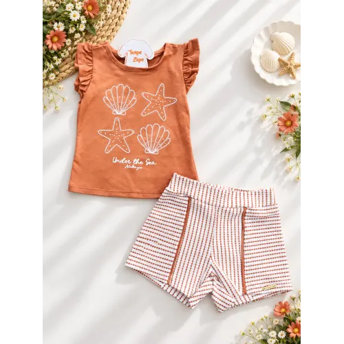 Conj. Blusa Under the Sea e Short - Caramelo
