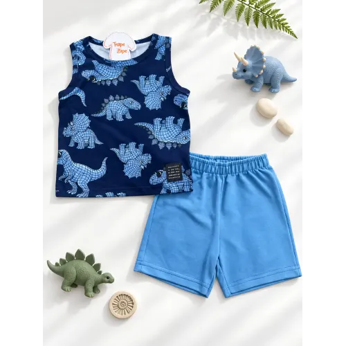 Conj. Regata Jurassic e Bermuda - Azul Jeans e Marinho