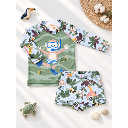 Linha Praia - Blusa com Proteção UV50 Macaquinho + e Sunga - Verde  