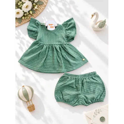 Conj. Batinha Pingente Coração e Short - Verde