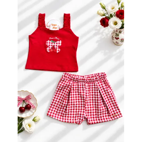 Conj. Regata Mon Cheri e Short Xadrez - Vermelho