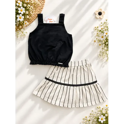 Conj. Regata Anabola e Short Saia Rendinha - Preto e Areia