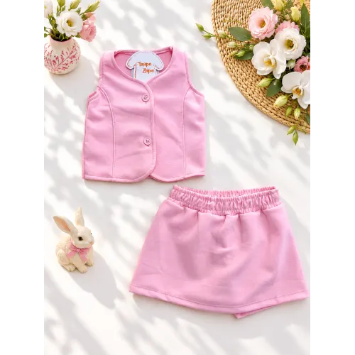 Conj. Colete e Short Saia Social - Rosa