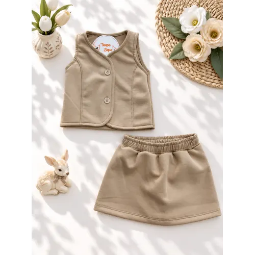 Conj. Colete e Short Saia Social - Areia
